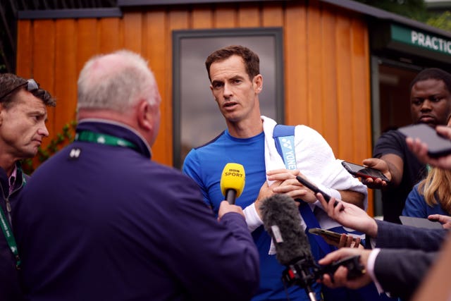 Sir Andy Murray is interviewed on day two of the 2024 Wimbledon Championships (Jordan Pettitt/PA)