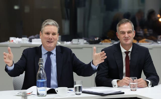 Labour leader Sir Keir Starmer, left, and Peter Kyle, shadow secretary of state for Northern Ireland, during a Brexit Business Working Group breakfast at KPMG offices in Belfast
