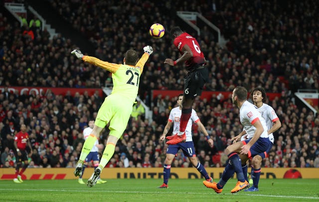 Paul Pogba scores his second goal during Manchester United's victory over Bournemouth