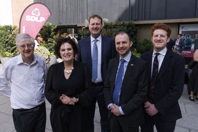 (left to right) Former first minister of Wales Mark Drakeford, SDLP leader Claire Hanna, Irish Justice Minister Jim O'Callaghan, Scottish Government minister Stephen Gethins and Opposition leader at the Stormont Assembly Matthew O'Toole
