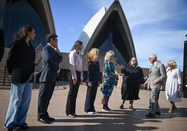 Charles and Camilla meeting Dame Joanna Lumley and others at the Sydney Opera House