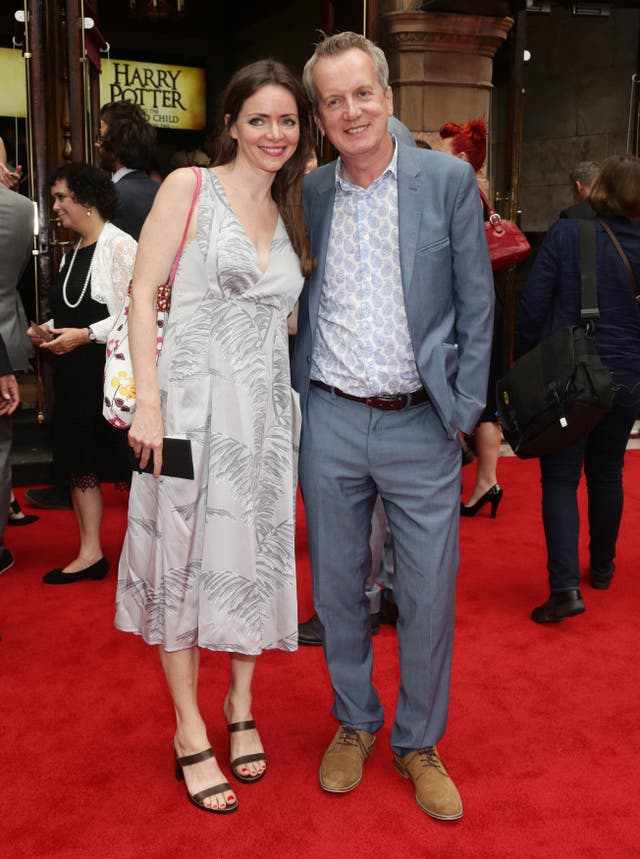 Frank Skinner and Cath Mason arriving for the opening gala performance of Harry Potter And The Cursed Child