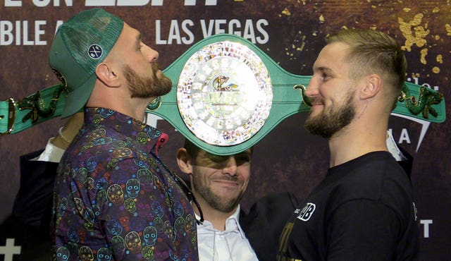 Tyson Fury, left, and Otto Wallin face off on Saturday 