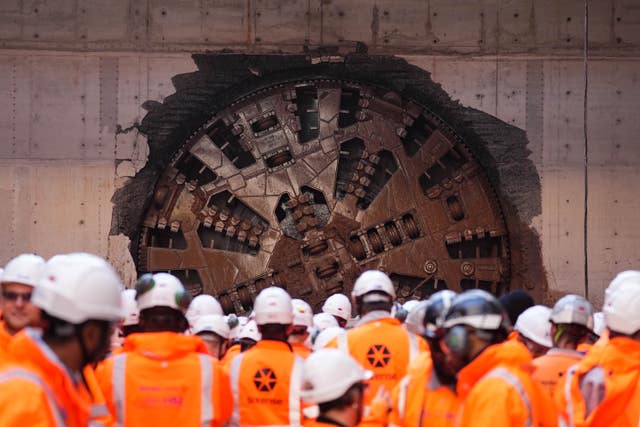 HS2 workers watch Mary Ann breaking through at Washwood Heath depot 