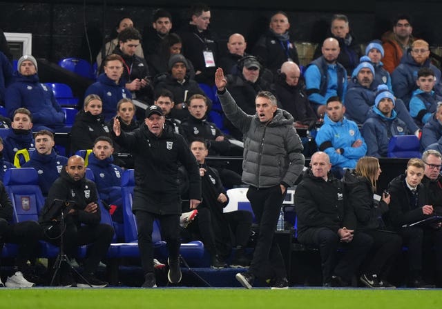 Ipswich manager Kieran McKenna gestures on the touchline