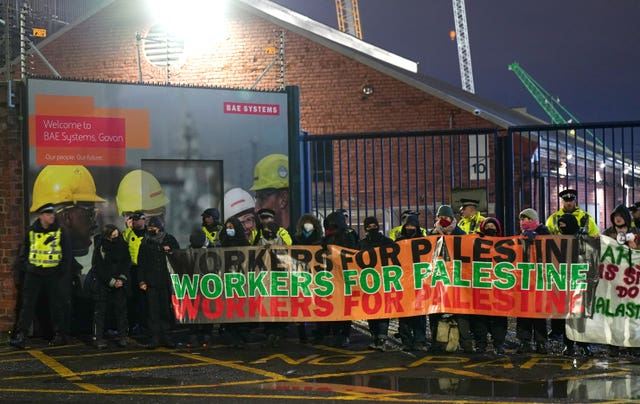 Protesters form a blockade outside BAE Systems in Govan