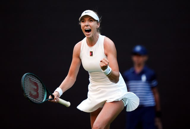 Katie Boulter celebrates her victory over Paula Badosa