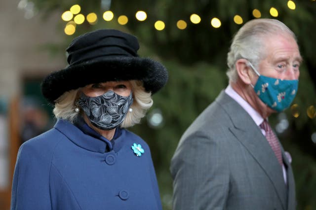 The Prince of Wales and Duchess of Cornwall both wear facemasks to attend a service celebrating the 800th anniversary of Salisbury Cathedral (Chris Jackson/PA).