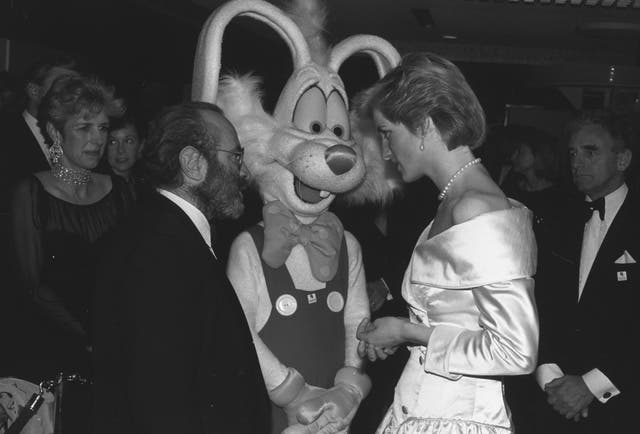 Diana, Princess of Wales meets cartoon star Roger Rabbit and his co-star Bob Hoskins (PA)