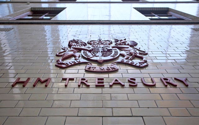 A sign for Her Majesty’s Treasury (Chris Ratcliffe/PA)