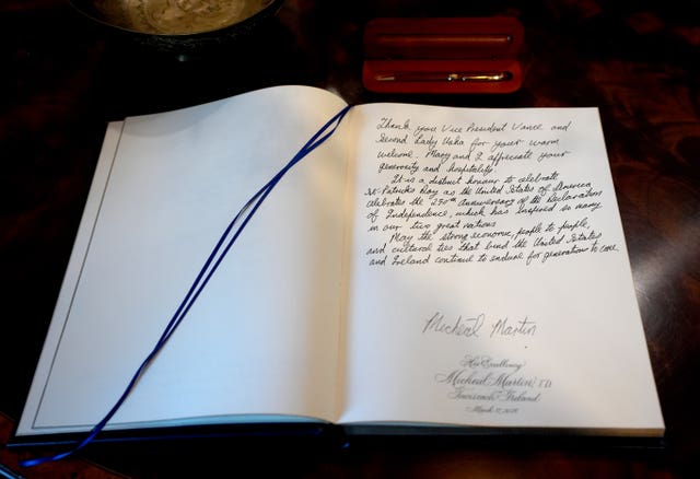 A note written by Taoiseach Micheal Martin in the guest book 