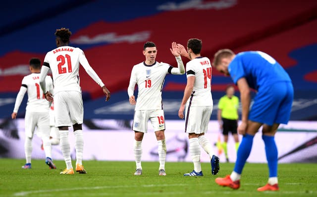 Phil Foden (centre) produced positive headlines with his display against Iceland