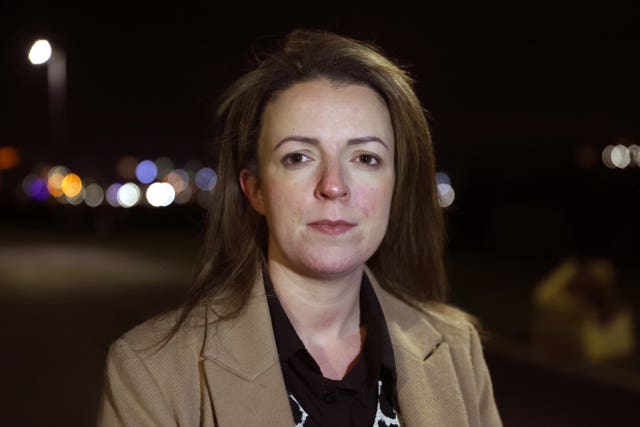 Liz Kimmins speaks to journalists