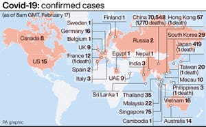 Covid-19: confirmed cases. See story HEALTH Coronavirus. Infographic PA Graphics