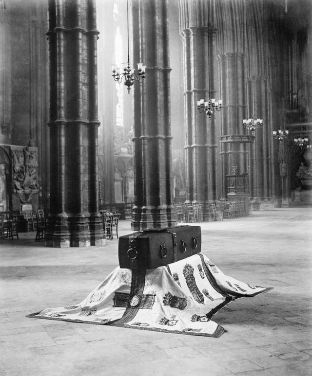 The Unknown Warrior’s coffin resting in Westminster Abbey. PA