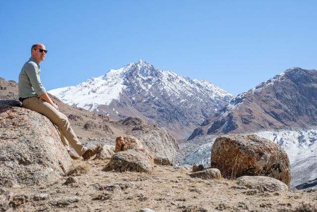 William, pictured by the Chiatibo glacier in the Hindu Kush mountain range in Pakistan, hopes his Earthshot Prize will help save the planet. Duchess of Cambridge