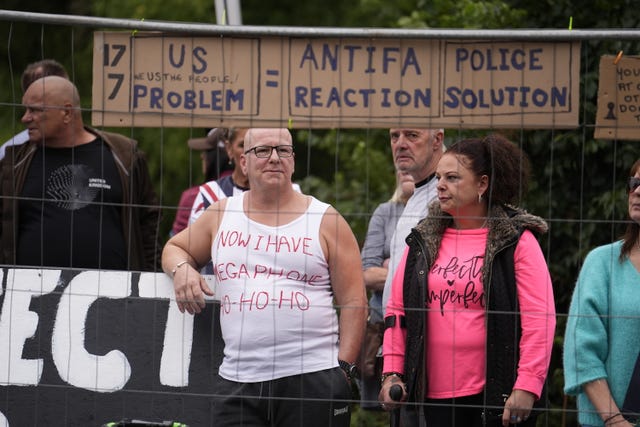 Protesters outside the hotel