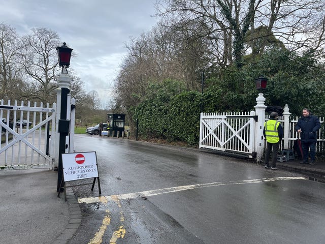 The entrance gates near  Royal Lodge, the former home of Andrew Mountbatten-Windsor in Windsor 