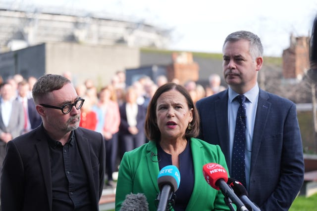 Mary Lou McDonald with Eoin O Broin and Pearse Doherty