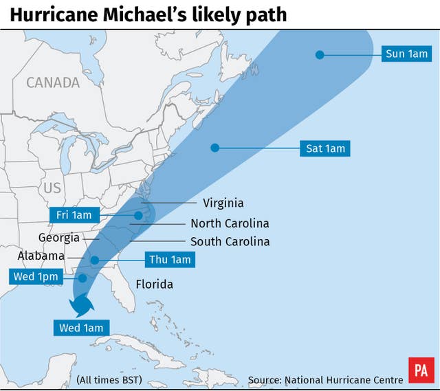 A graphic shows the hurricane's path