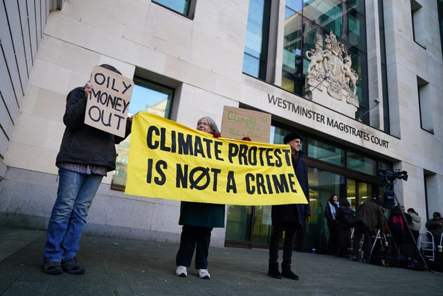 Protesters outside Westminster Magistrates’ Court