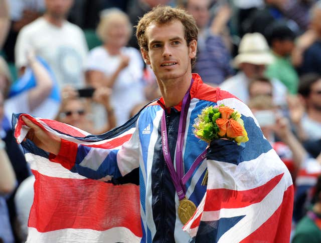 Andy Murray draped in the Union flag after winning Olympic gold in London