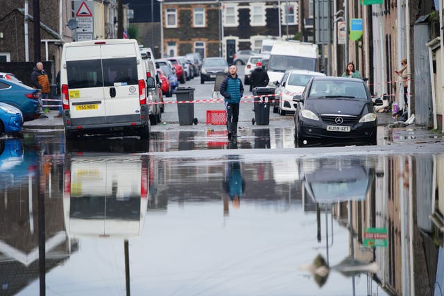 A residential street is flooded