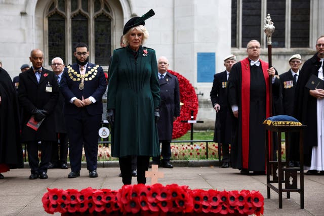 The Queen Consort, Patron of the Poppy Factory, during a visit to the Field of Remembrance, at Westminster Abbey in 2022 