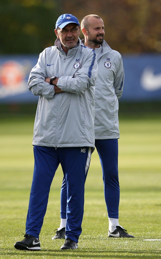Marco Ianni, right, is Maurizio Sarri's second assistant coach at Chelsea