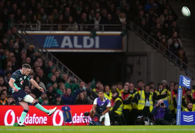 Johnny Sexton kicks a penalty against South Africa