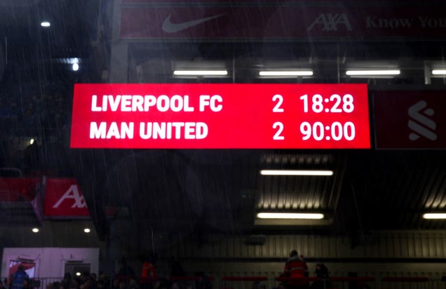 A general view of the Liverpool-Manchester United scoreboard