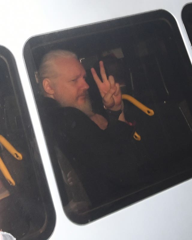 Julian Assange arrives at Westminster Magistrates’ Court in London, after the WikiLeaks founder was arrested