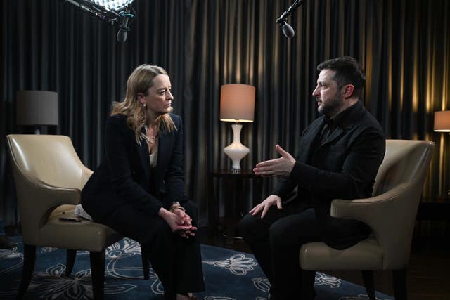 Volodymyr Zelensky appearing on the Sunday With Laura Kuenssberg show 