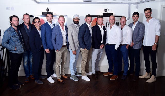 Alastair Cook, second from right, appeared at the premiere of The Edge documentary