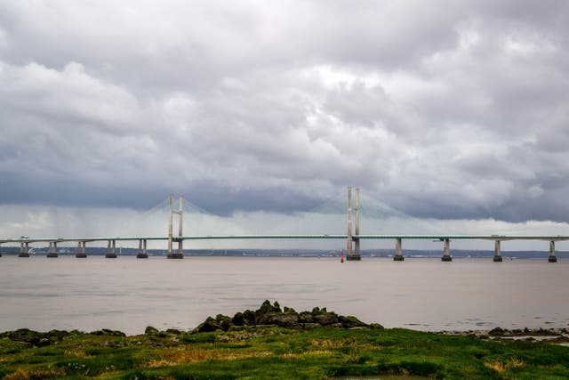 SStorm clouds brood over the Prince of Wales Bridge in the Severn Estuary