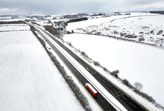 Snow alongside the A1 in Northumberland