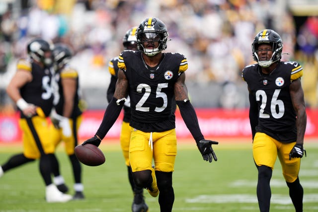 Minnesota Vikings’ DeShon Elliott celebrates an interception during the NFL match at Croke Park 