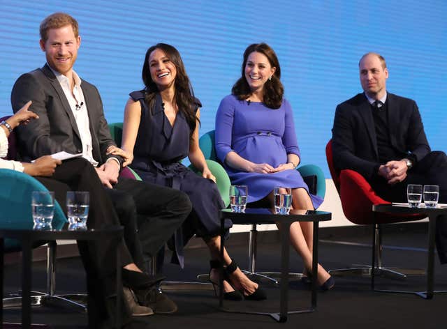 Prince Harry and Meghan Markle with the Duchess and Duke of Cambridge at the Royal Foundation Forum in central London (Chris Jackson/PA)