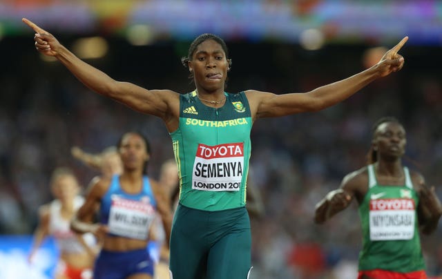 Caster Semenya celebrates winning 800m gold at the World Championships in London