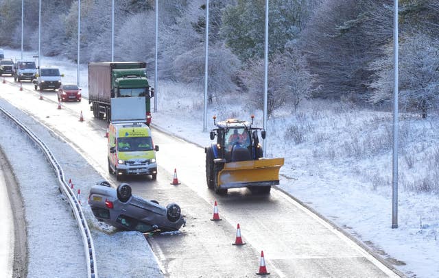 An overturned car on the A19 near Sunderland 
