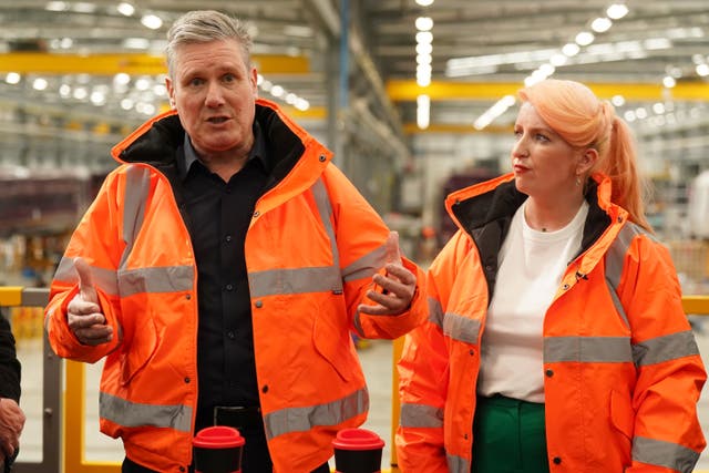 Labour leader Sir Keir Starmer and shadow transport secretary Louise Haigh during a visit to the Hitachi rail manufacturing plant in County Durham 