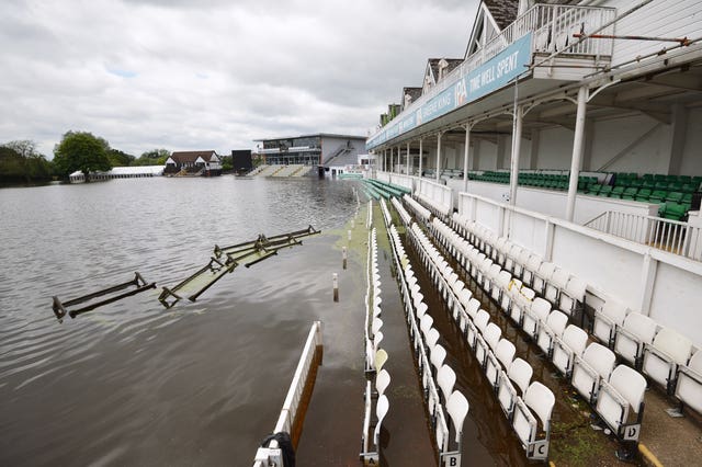 Flooding hit Worcestershire County Cricket Club’s New Road ground earlier this year (Jacob King/PA)