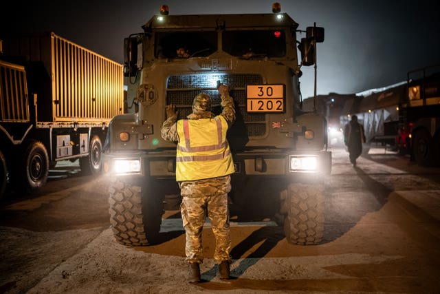 British military vehicles being inspected