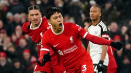 Wataru Endo (centre) was on target in Liverpool’s comeback win (Peter Byrne/PA)