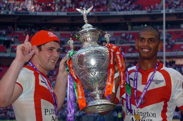 Paul Wellens (left) and Leon Pryce (right) were named joint winners of the Lance Todd Trophy