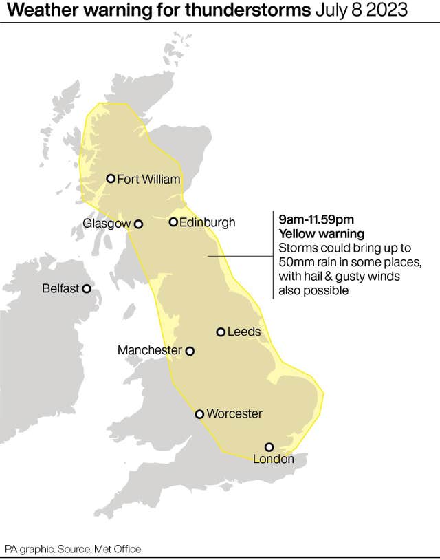 Weather warning for thunderstorms July 8 2023