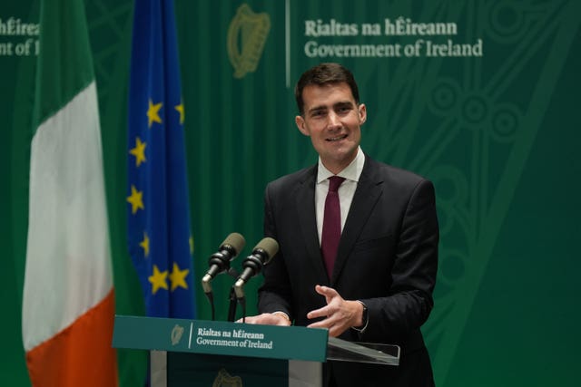 Minister for Public Expenditure Jack Chambers speaking at a press conference