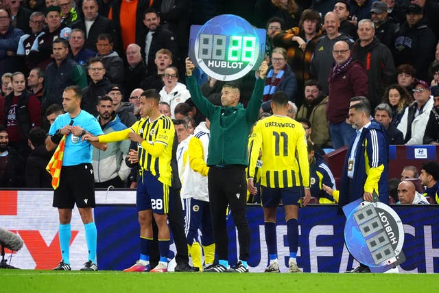 Fenerbahce’s Mason Greenwood (centre right) is substituted off 