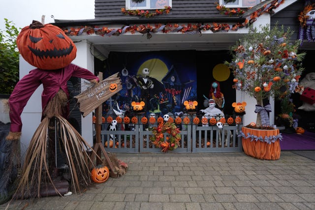 A house decorated with a “Nightmare Before Christmas” themed Halloween display