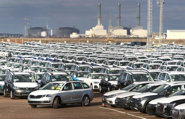 Thousands of new cars lined-up at a compound near Sheerness in Kent